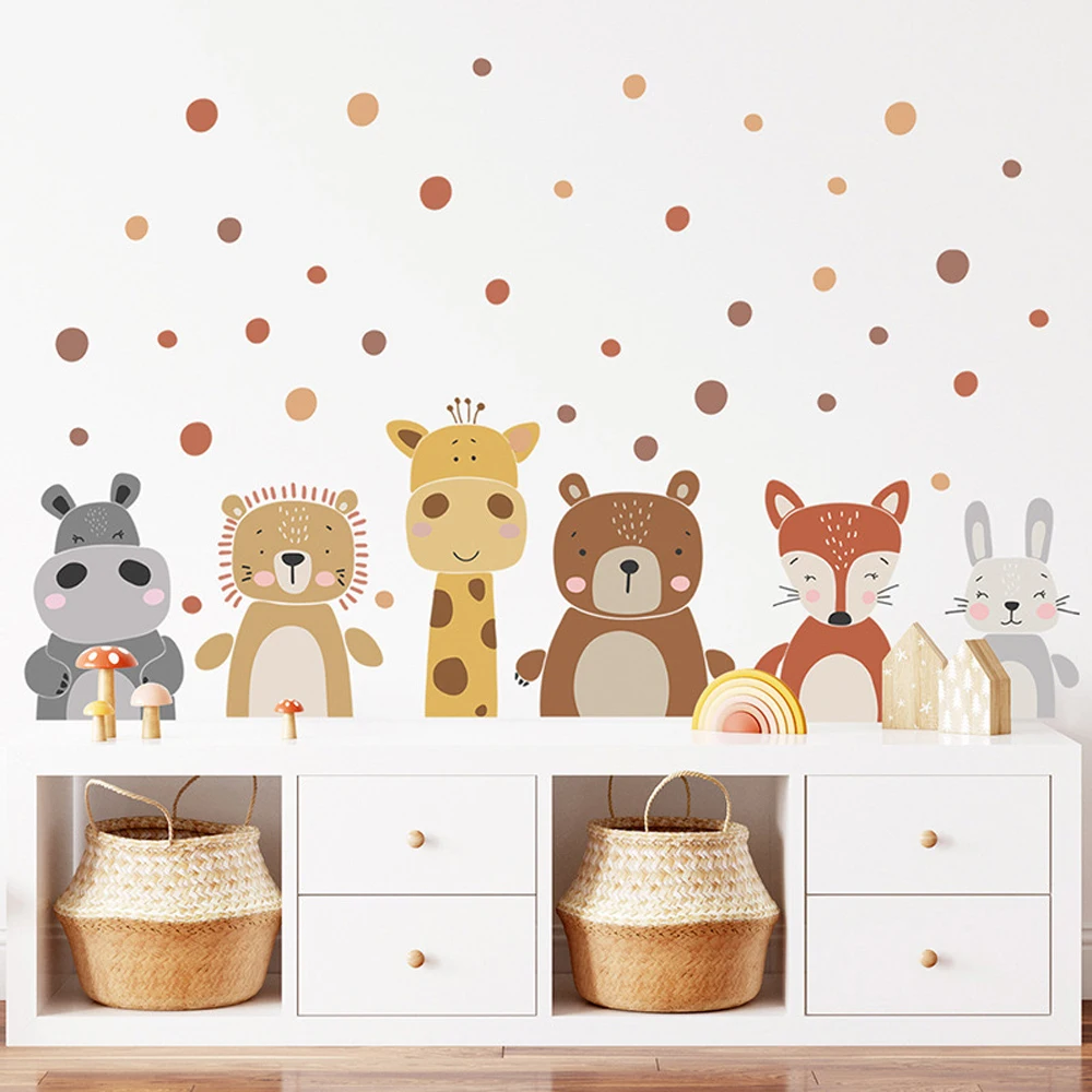 Baby Nursery Peel And Stick Wallpaper - Бохо милый жираф медведь животные точки