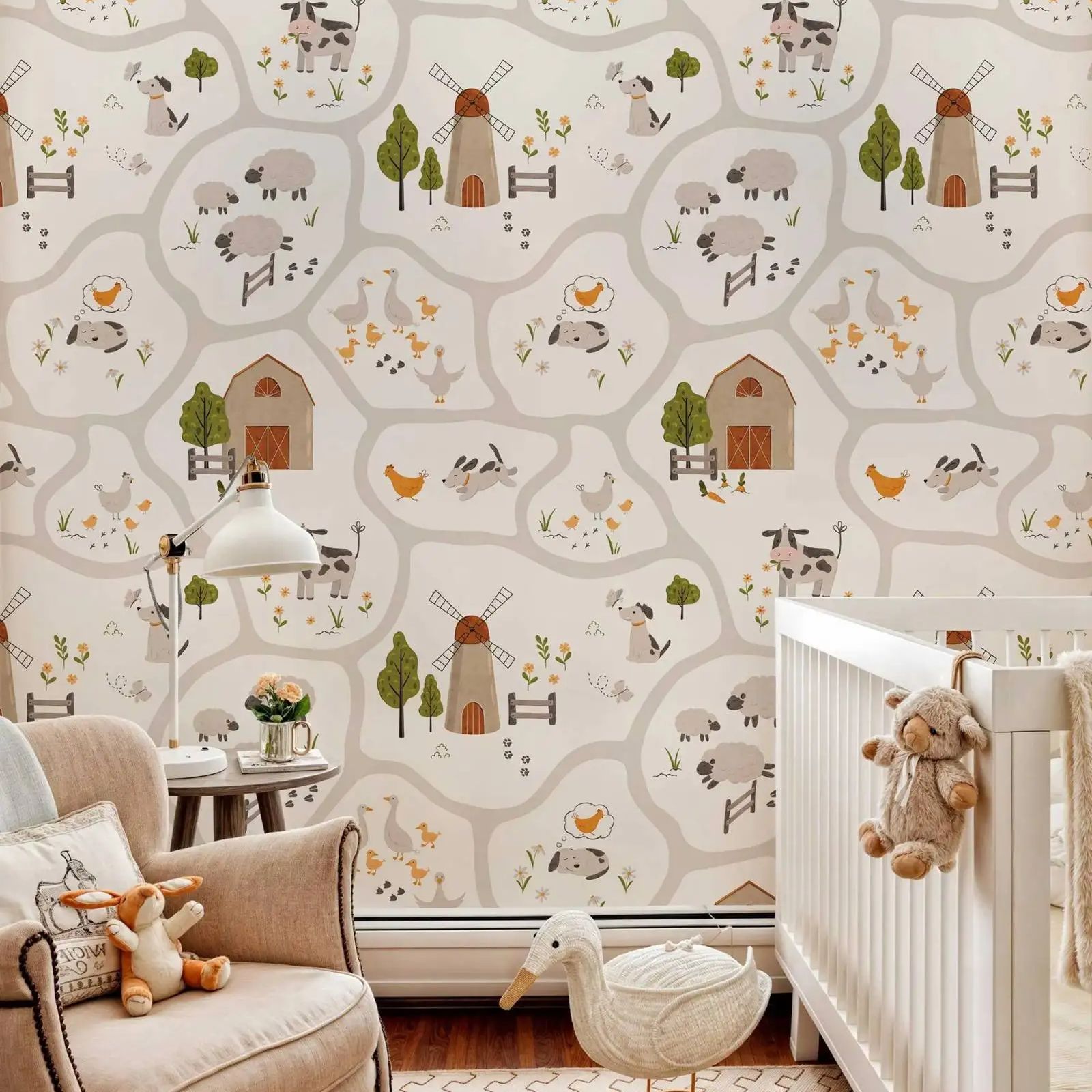 Детские обои с милыми сельскох – обзор и цена Baby Nursery Peel And Stick Wallpaper